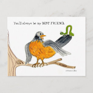 Beste vrienden Robin en Green Inch Worm Briefkaart
