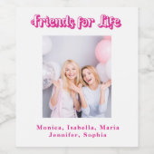 Beste vrienden roze witte fotonaam feestje wijn etiket (Enkel label)