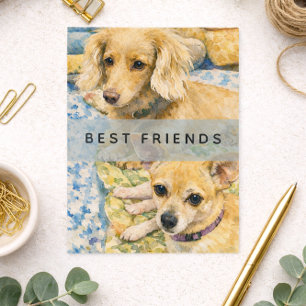 Beste Vrienden Twee Moppige Honden Waterverf Briefkaart