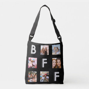 Beste vrienden zwarte zilveren fotocollage BFF Crossbody Tas