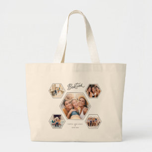 Beste vriendinnen 5 Foto Aangepaste Collage Script Grote Tote Bag