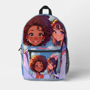 Beste vriendinnen klaar voor de eerste schooldag bedrukte rugzak