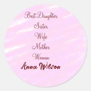 Beste vrouw moeder vrouw dochter voeg naam tekst v ronde sticker
