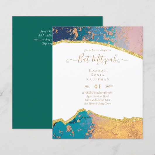 Beste Waarde Agate Glitter BAT MITZVAH Uitnodiging (Voorkant / Achterkant)