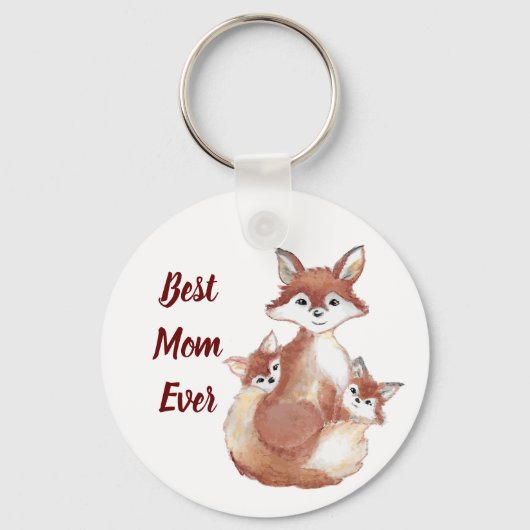 Beste Waterverf van de beste mam ooit-Cute Fox-fam Sleutelhanger (Voorkant)