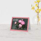 Beste wensen, naam dagkaart roze pioenen op blauw kaart (Gele Bloem)