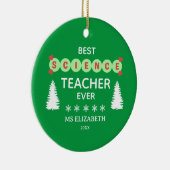 Beste Wetenschaps Leraar Typografie Kerstmis Groen Keramisch Ornament (Rechts)