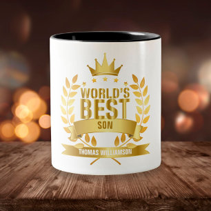 Beste zoon ter wereld leuk goud tweekleurige koffiemok