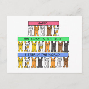 Beste zus ter wereld: Happy Birthday Cats Briefkaart