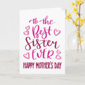 Beste Zuster Ever Moederdag Typografie in Roze Kaart (Gele Bloem)