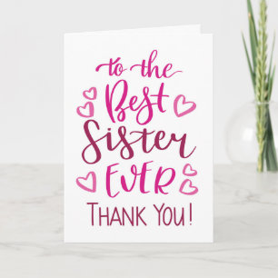 Beste zuster ooit Dank u Typografie in Roze Kaart