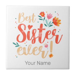 Beste zuster ooit Floral  Meisjes Retro Design Tegeltje