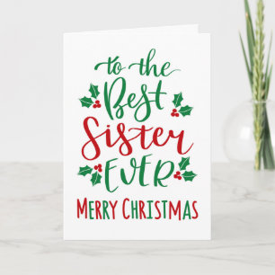 Beste zuster ooit vrolijke kerst typografie kaart