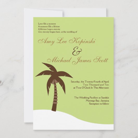 BESTEDINGSWEDING VAN GROENE PALMTREE CARIBBEAN KAART (Voorkant)