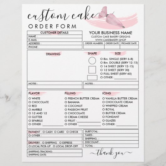 Bestelformulier Pink Bakery Cake Flyer (Voorkant)