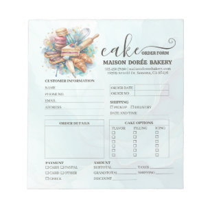Bestelformulier voor banketbakkerij winkel patissi notitieblok