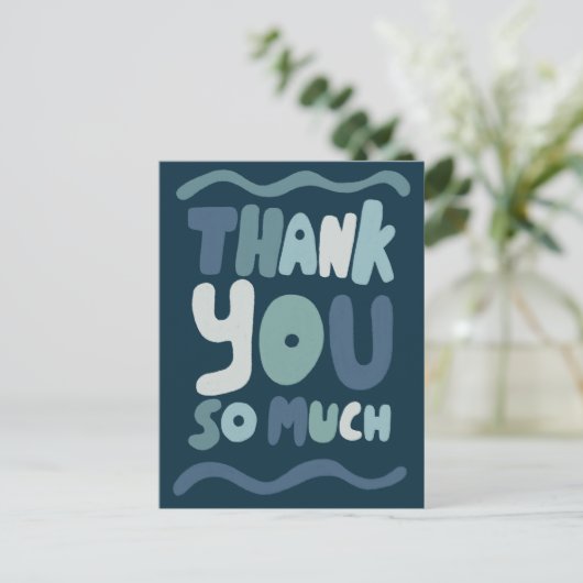 Bestellen BEDANKT Blue Curvy Bubbleletters Custom  Briefkaart (Staand voorkant)