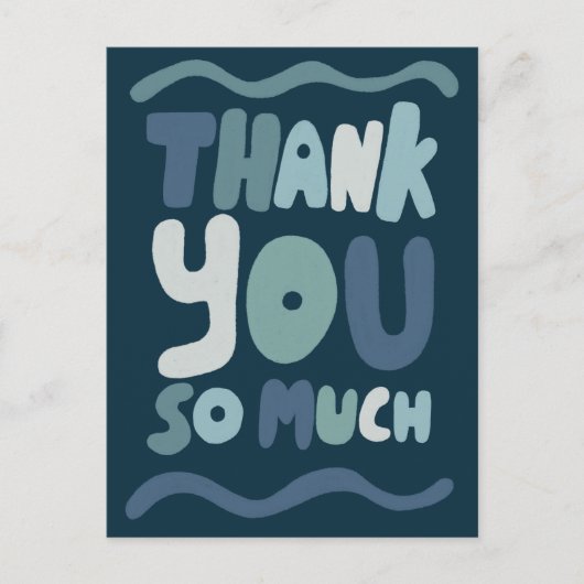 Bestellen BEDANKT Blue Curvy Bubbleletters Custom Briefkaart (Voorkant)