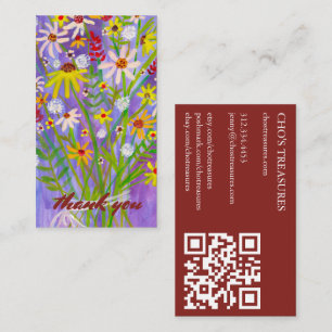 Bestellen DANK U Waterverf Daisy Bouquet QR Code Visitekaartje