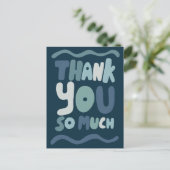 Bestelling DANK JE WEL Blauwe Gebogen Bubbelletter Briefkaart (Staand voorkant)