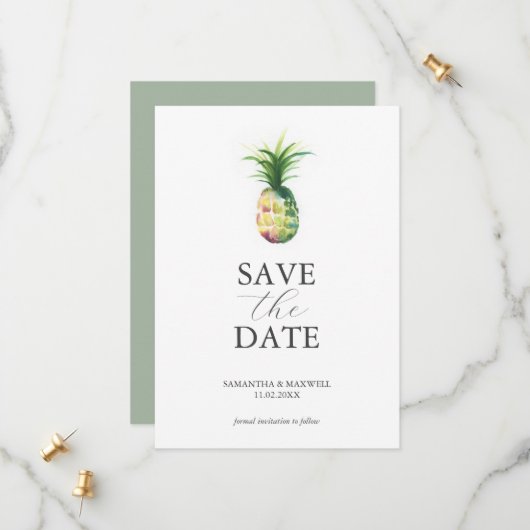Bestemming Bruiloft Bewaar de datum Tropisch Save The Date (Voorkant / Achterkant in situ)