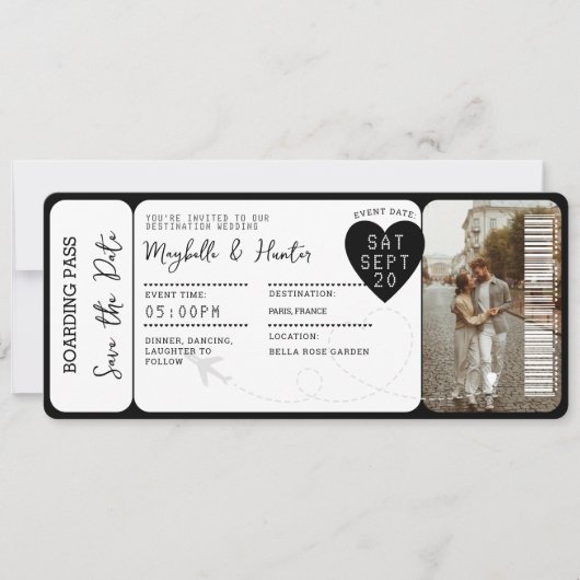 Bestemming Bruiloft Boarding Pass Ticket QR Code Kaart (Voorkant)