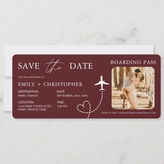 Bestemming Bruiloft Boarding Pass Vliegticket (Voorkant)