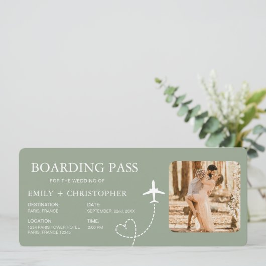 Bestemming Bruiloft Boarding Pass Vliegticket (Staand voorkant)