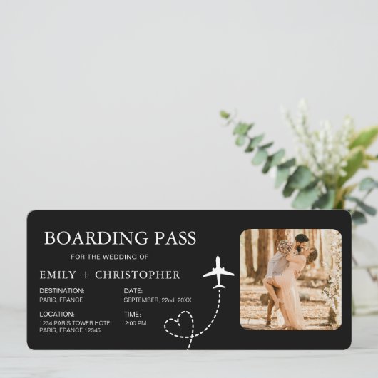 Bestemming Bruiloft Boarding Pass Vliegticket (Staand voorkant)