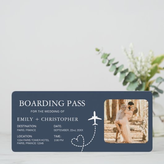 Bestemming Bruiloft Boarding Pass Vliegticket (Staand voorkant)