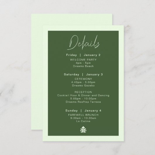 Bestemming Bruiloft Details Kaart (Voorkant / Achterkant)