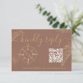 Bestemming Bruiloft Paspoort Kompas QR Code RSVP Kaartje (Staand voorkant)