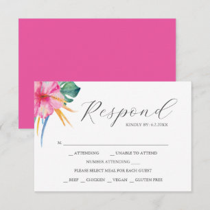 Bestemming Bruiloft RSVP Kaarten Levendig Roze Kaartje