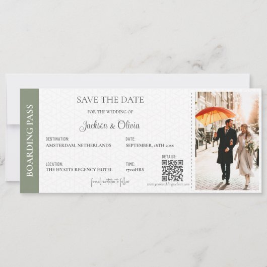 Bestemming Bruiloft Sage Groen Save The Date (Voorkant)