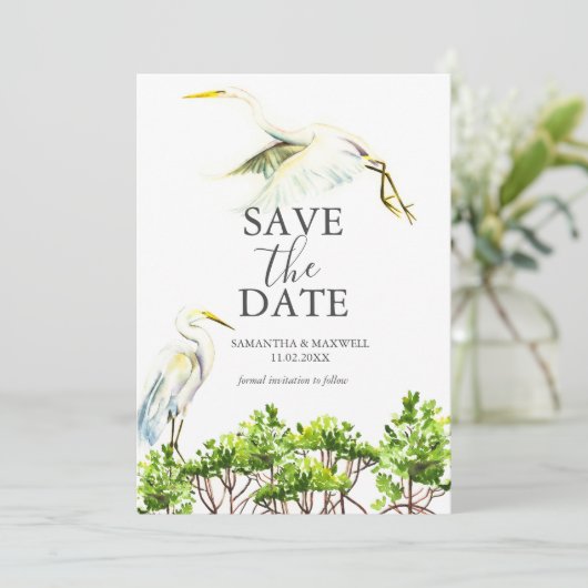Bestemming Bruiloft Tropische Vogel Bewaar De Datu Save The Date (Staand voorkant)