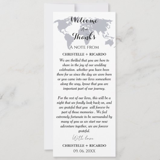 Bestemming bruiloft Welkom & Dank u Tafel Kaart (Voorkant)