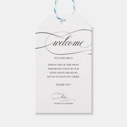 Bestemming Bruiloft Welkom Dank u Zwart Script Cadeaulabel (Voorkant)