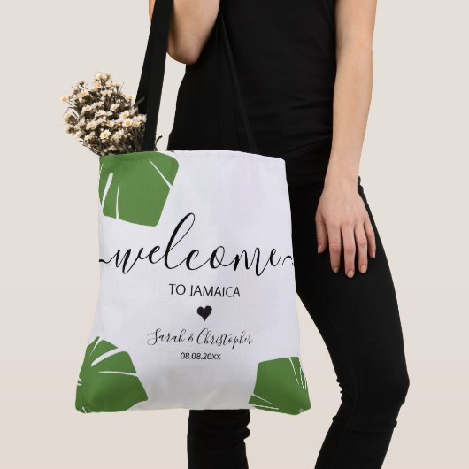 Bestemming Bruiloft Welkomsttas Tropische bladeren Draagtas (Dichtbij)