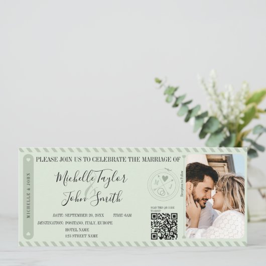 Bestemming Bruiloft Wijze Boarding Pass QR-code Kaart (Staand voorkant)