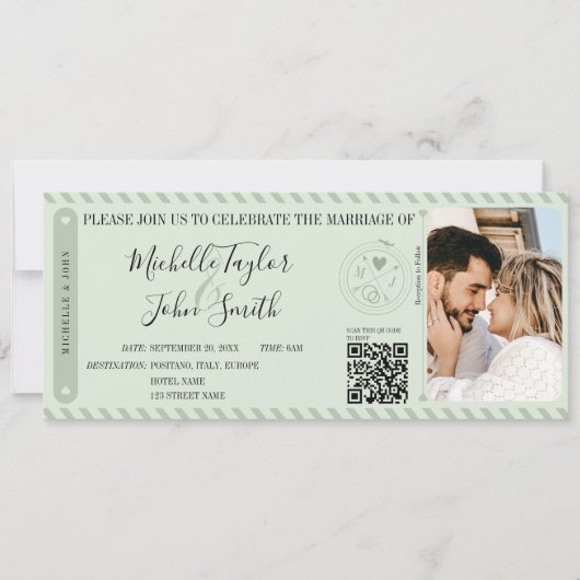 Bestemming Bruiloft Wijze Boarding Pass QR-code Kaart (Voorkant)