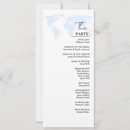 Bestemming Dusty Blue Wedding Program Kaart (Achterkant)