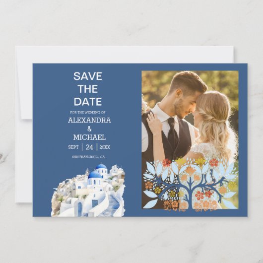 Bestemming Griekenland Santorini Bruiloft Save The Date (Voorkant)