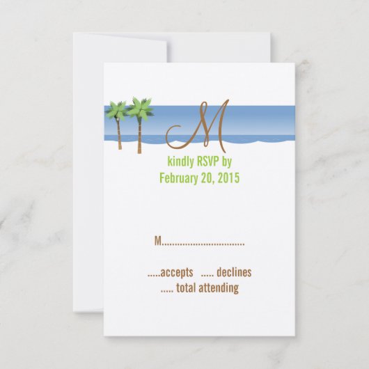 Bestemming Huwelijk RSVP Kaarten Monogram Palmboom Kaartje (Voorkant)