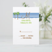 Bestemming Huwelijk RSVP Kaarten Monogram Palmboom Kaartje (Staand voorkant)