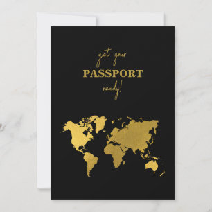 Bestemming Huwelijk Wereld Paspoort Zwart Goud Kaart