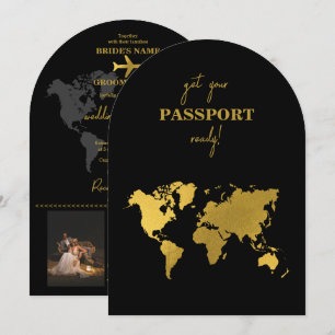 Bestemming Huwelijk Wereld Paspoort Zwart Goud Kaart