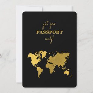 Bestemming Huwelijk Wereld Paspoort Zwart Goud Kaart