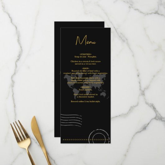 Bestemming Huwelijk Wereld Paspoort Zwart Goud Menu (Voorkant / Achterkant in situ)