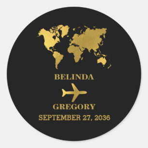 Bestemming Huwelijk Wereld Paspoort Zwart Goud Ronde Sticker