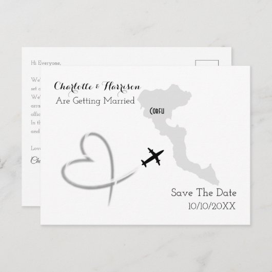 Bestemming Huwelijken Corfu Griekenland Bewaar De Aankondigingskaart (Voorkant / Achterkant)